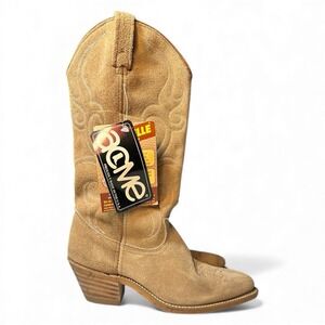 Vintage 70s Acme Beige Leather Suede Cowboy Cowgirl Western Boots USA NOS